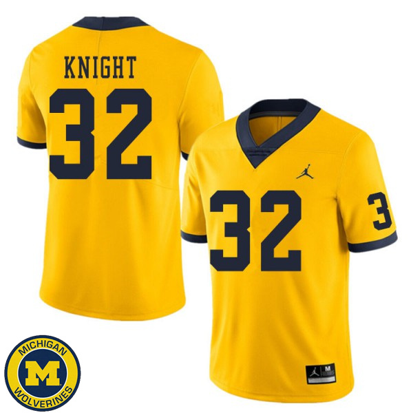 Men University of Michigan #32 Nolan Knight Yellow Alumni Football Jersey